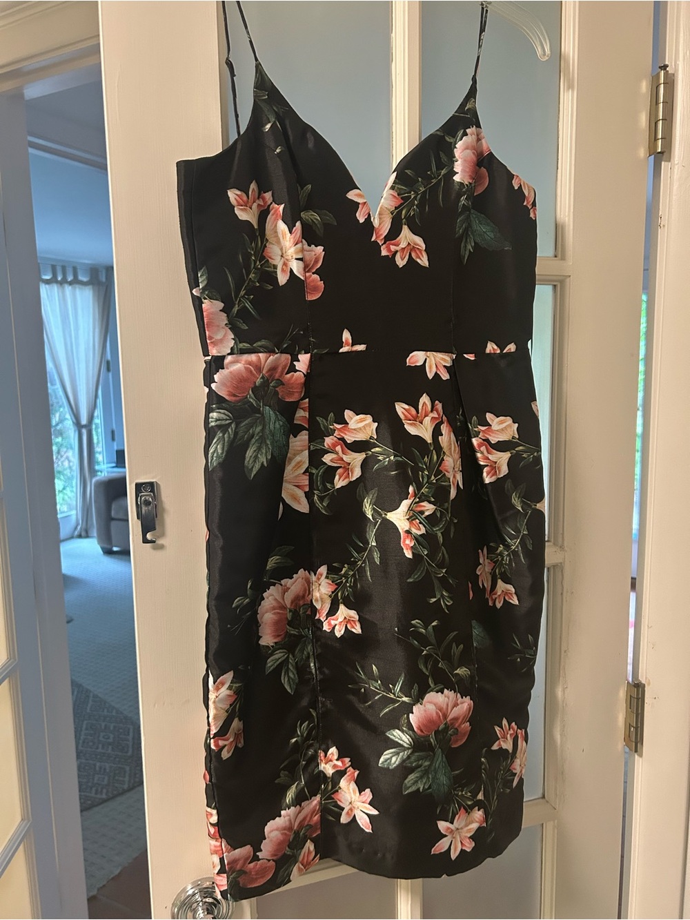 TALULAH Black Floral Mini Dress with Pink Blooms